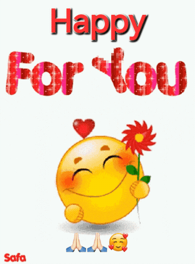 Carita sonriente con flor: Feliz por ti GIF