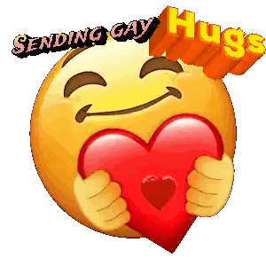 Smiley Face Holding Red Heart Sending Gay Hugs Sticker