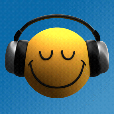 Smiley Face Wearing Headphones Blue Sky GIF