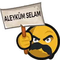 Smiley Face With Mustache Holding Aleykum Selam Sign Sticker