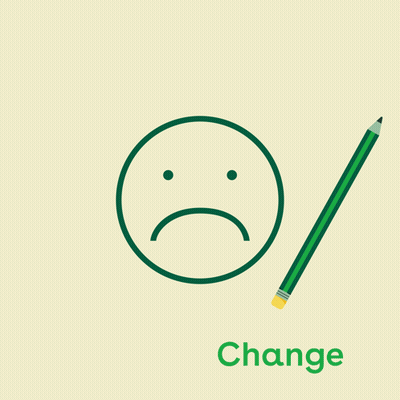 Smiley Face With Pencil Crossed Through Saying Positive Change GIF