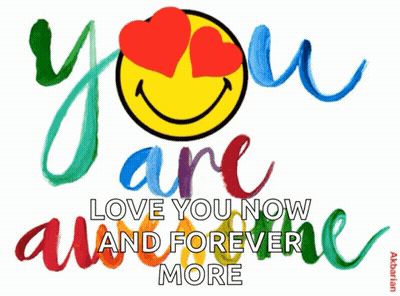 Smiley Face With Red Hearts Saying Love You Now And Forever More GIF