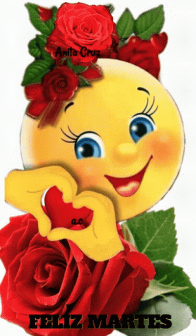 Smiley Face With Red Roses Feliz Martes GIF