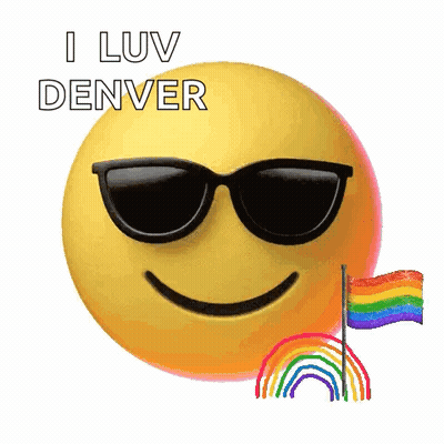 Smiley Face With Sunglasses And Rainbow Flag Says I Luv Denver GIF