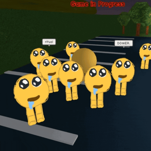Smiley Faces Standing In Parking Lot GIF