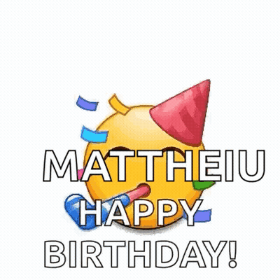 Smiley Faces Wearing Party Hats And Balloons Saying Happy Birthday Matthew GIF