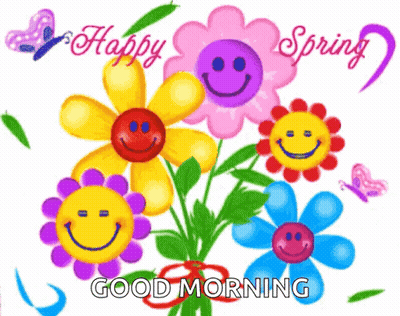 Smiley Flowers Happy Spring GIF
