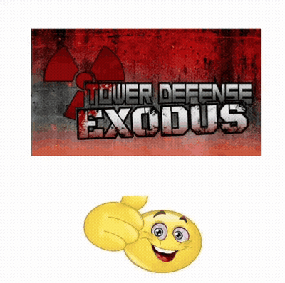 Smiley Giving Thumbs Up In Front Of Tower Defense Exodus Logo GIF