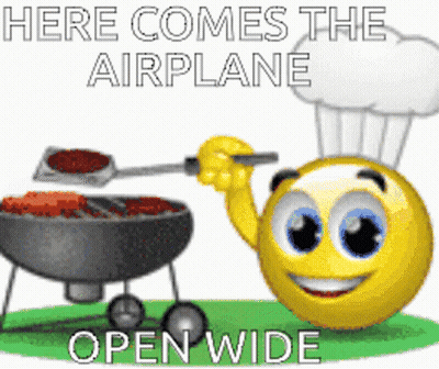 Smiley Grilling Here Comes The Airplane Open Wide GIF