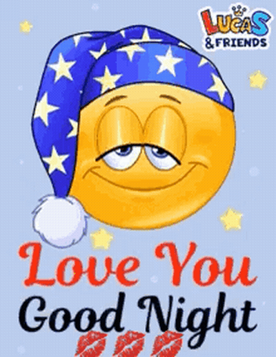 Smiley In Sleep Cap Says Love You Good Night GIF