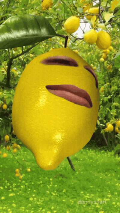 Smiley Lemon Hanging From Tree GIF