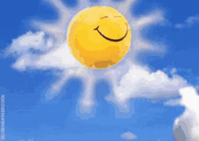 Smiley Sun Flying Through Clouds GIF