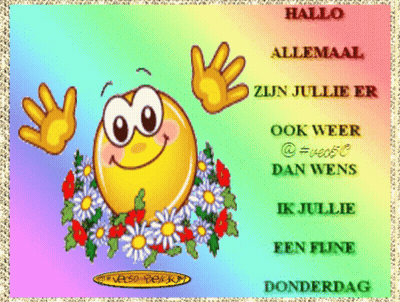 Smiley With Flowers Saying Hallo Allemaal GIF