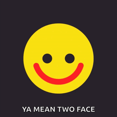 Smiley With Horns Saying Ya Mean Two Face GIF