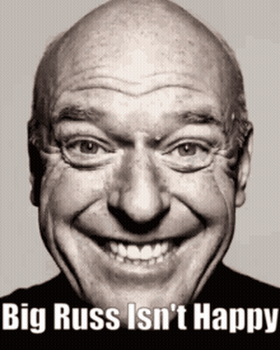 Smiling Bald Man Saying Big Russ Isn't Happy GIF
