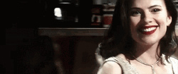 Smiling Brunette Hayley Atwell In White Dress Walking GIF