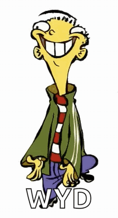 Smiling Cartoon Character Next To Wyd GIF