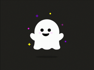 Smiling Cartoon Ghost Surrounded By Stars And Yellow Ball GIF