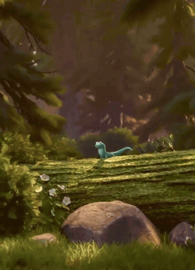 Smiling Cartoon Lizard On Mossy Rock GIF