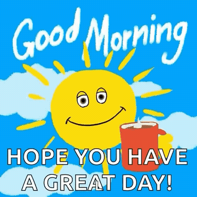Smiling Cartoon Sun Holding Coffee Good Morning GIF