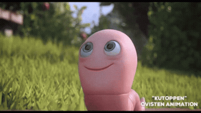 Smiling Cartoon Worm With Big Eyes GIF