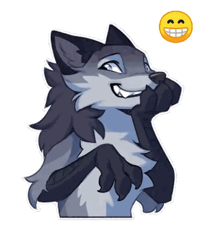 Smiling Emoji Next To Cartoon Wolf Sticker