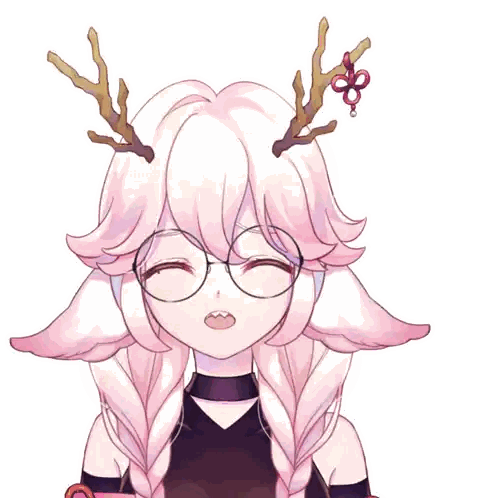 Smiling Girl With Glasses And Antlers Sticker