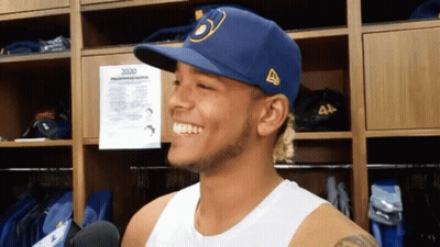 Smiling Man Blue Hat White Tank Top GIF