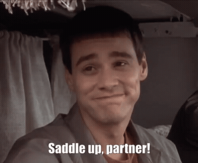 Smiling Man With Saddle Up Partner GIF