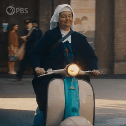 Smiling Nun Riding Scooter PBS GIF