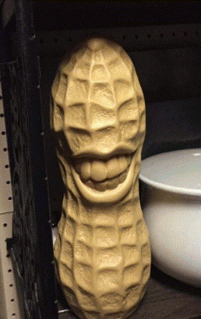 Smiling Peanut Statue On Shelf GIF