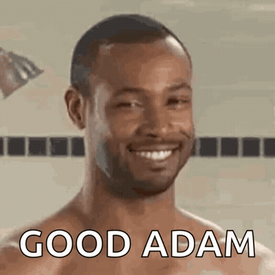 Smiling Shirtless Man In Shower Saying Good Adam GIF