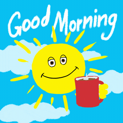 Smiling Sun Holding Coffee Saying Good Morning GIF