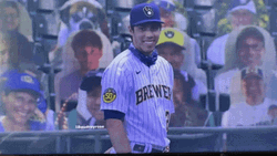 Smiling Yelich Backing GIF
