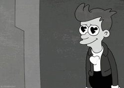 Smitten Phillip Fry Futurama Black And White GIF