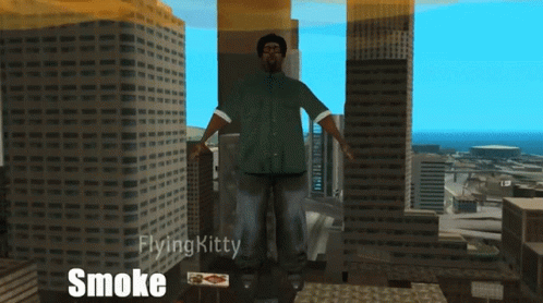 Smoke Video Game Character Standing In Front Of City Skyline GIF