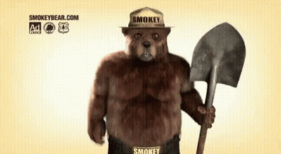 Smokey Bear Holding A Shovel And Wearing A Smokey Hat GIF