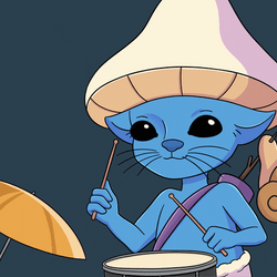 Smurf Cat Playing Drum Set GIF