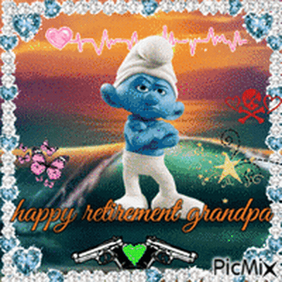 Smurf Happy Retirement Grandpa GIF