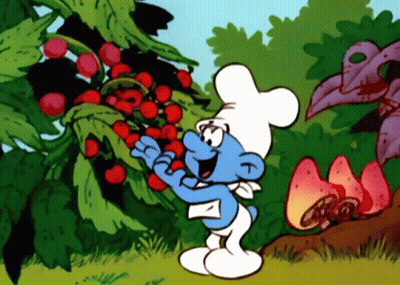 Smurf In Chef Hat Picking Cherries GIF