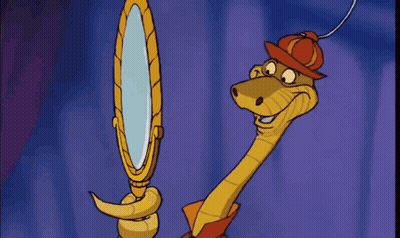Snake Looking In Mirror Saying This Crown Gives Me A Feeling Of Power GIF