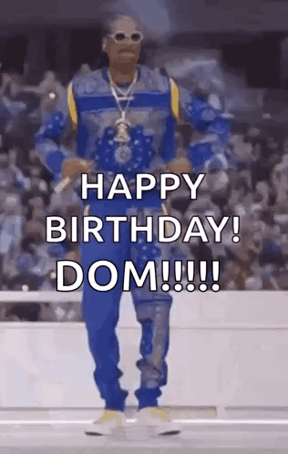 Snoop Dogg Is Dancing In Front Of A Crowd And Says `` Happy Birthday ! Dom !!! '' GIF