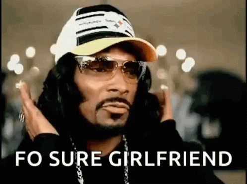 Snoop Dogg Is Wearing A Hat , Sunglasses And A Wig And Says `` Fo Sure Girlfriend '' . GIF