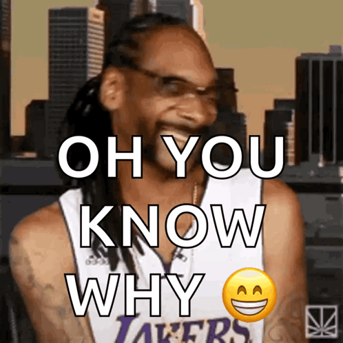 Snoop Dogg Is Wearing A Lakers Jersey And Laughing GIF