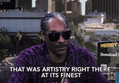 Snoop Dogg Is Wearing Sunglasses And A Purple Jacket And Says That Was Artistry Right There At Its Finest GIF