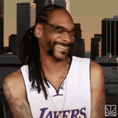 Snoop Dogg Smiling In Lakers Jersey GIF