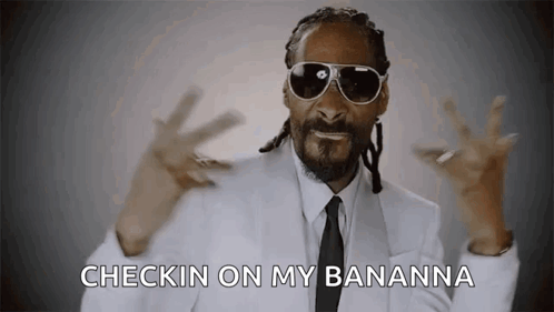 Snoop Dogg Wearing Sunglasses And A White Suit Says Checkin On My Bananna GIF