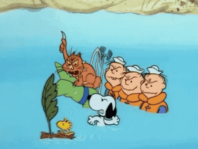 Snoopy And Cartoon Characters Swimming GIF