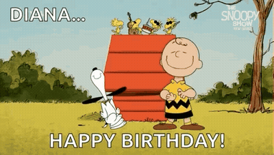 Snoopy And Charlie Brown Are Standing In Front Of A Snoopy House And Saying Happy Birthday . GIF
