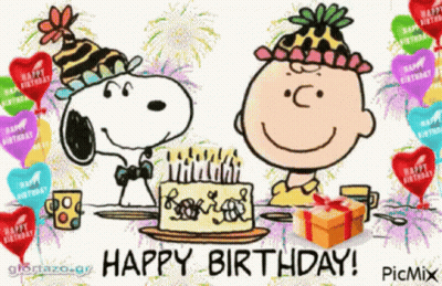 Snoopy And Charlie Brown Celebrating Birthday GIF